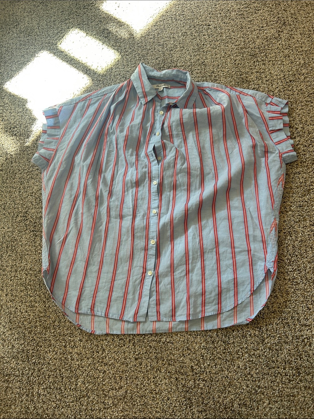 Madewell Light Blue Shirt with Red Stripes - Short Sleeve Button-Down